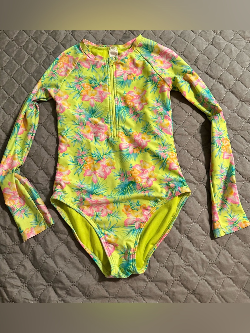 Girls Cat & Jack Long Sleeve Floral Rash Guard Swimsuit Size 10/12